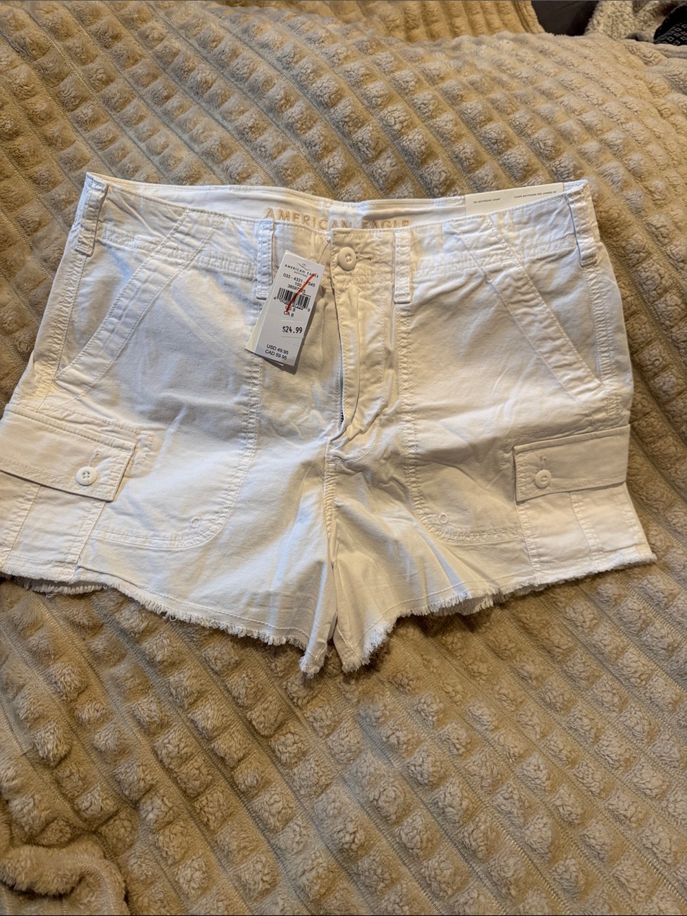 American Eagle  White Cargo Cutoff Shorts NWT